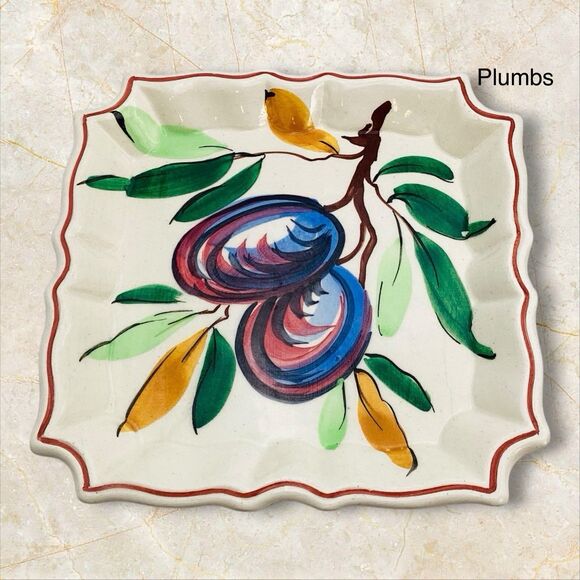 Italian Hand Painted 7in Fruit Designs Salad Plates Dip Bowls Set 4 Vintage - Picture 7 of 11